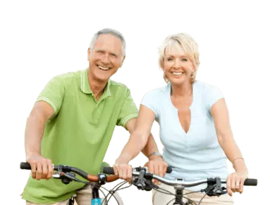 happy seniors on bikes